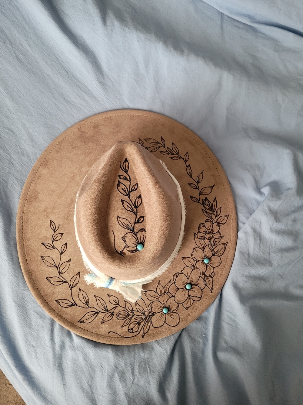 Light Gray Hand Burned Fedora
